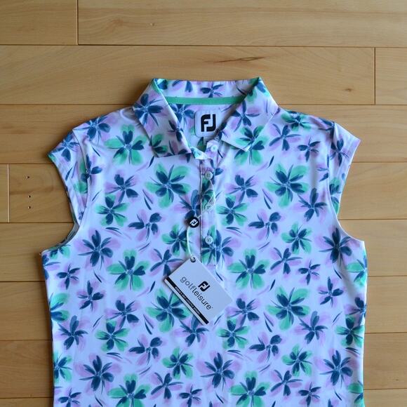 NWT Footjoy Sleeveless Shirt White, Green, Light Purple Size Small - Picture 2 of 5